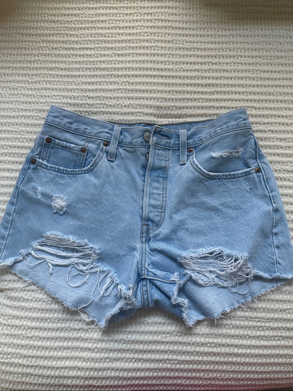 Levi's Light Blue Distressed Denim Cutoff Shorts